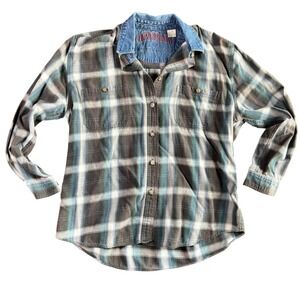 Copper Key Clothing Company Plaid Flannel Shirt with Denim Collar Men's Size L